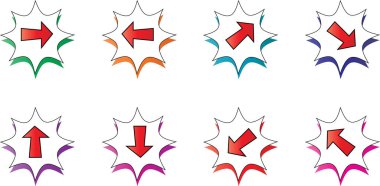 Beyaz arkaplanda düz ok simgeleri kümesi, vektör illüstrasyonu  