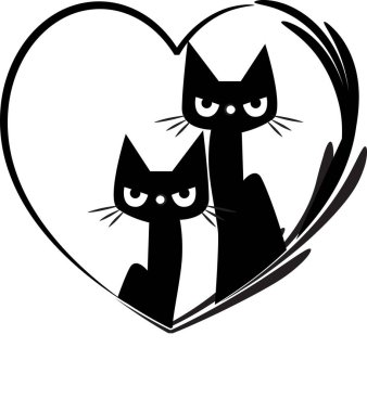 Beyaz arka planda izole edilmiş sevimli kedi ve kalp logosu, romantik konsept 