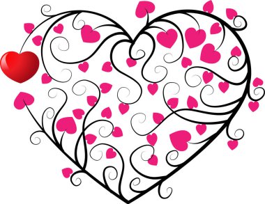 Beyaz arkaplanda ağaç dalları olan renkli düz kalp logosu, 