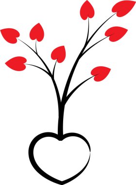 Beyaz arkaplanda ağaç dalları olan renkli düz kalp logosu, 