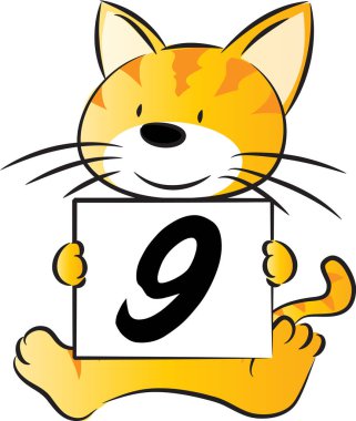 çizgi film kedi tutma kartı 9 numara, eğitim konsepti.  