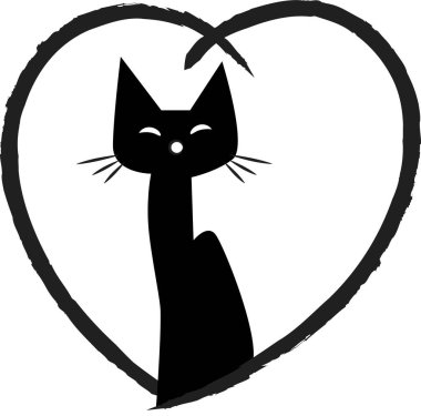 beyaz arka planda izole edilmiş kalbi olan küçük sevimli bir kedi. Romantik bir kavram. 