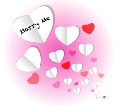Benimle evlenir misin? Kağıt kalpli, renkli bir kart şablonu. 