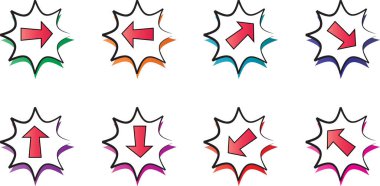 Beyaz arkaplanda düz ok simgeleri kümesi, vektör illüstrasyonu  