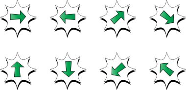 Beyaz arkaplanda düz ok simgeleri kümesi, vektör illüstrasyonu  