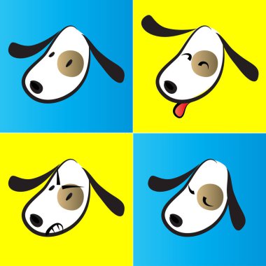 Çizgi filmlerdeki köpek suratları ve duygular. renk vektör illüstrasyon seti