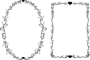 Beyaz arkaplan, vektör, illüstrasyon üzerinde izole edilmiş kalpleri olan güzel dekoratif çerçeveler. 