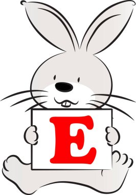 E harfli şirin tavşan tutma kartı, eğitim konsepti. 
