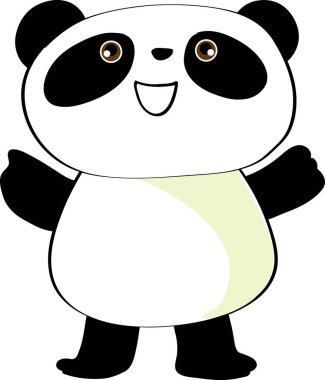 Beyaz arka planda izole edilmiş şirin panda, vektör illüstrasyonu