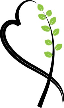 Beyaz arkaplanda ağaç dalları olan renkli düz kalp logosu, 