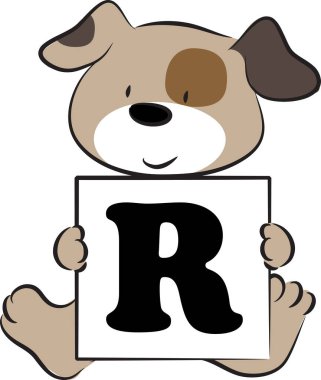 R harfli şirin köpek tutma kartı, eğitim konsepti. 
