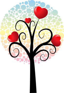 Kalpli aşk ağacı ve kopyalama alanı, vektör illüstrasyonu 