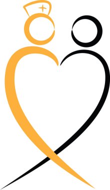 Renkli düz kalp şekilli hemşire ve hasta logosu simgesi beyaz arkaplan, vektör, illüstrasyon