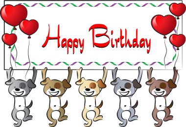 karikatür sevimli köpekler kalp balonları ve mesaj ile doğum günü kutlaması, etkinlik