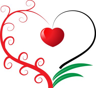 Beyaz arkaplanda ağaç dalları olan renkli düz kalp logosu, 