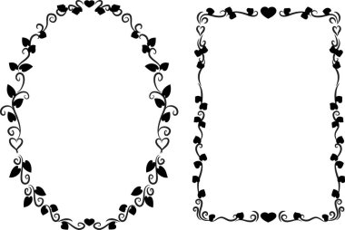 Beyaz arkaplan, vektör, illüstrasyon üzerinde izole edilmiş kalpleri olan güzel dekoratif çerçeveler. 