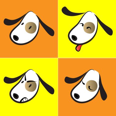 Çizgi filmlerdeki köpek suratları ve duygular. renk vektör illüstrasyon seti