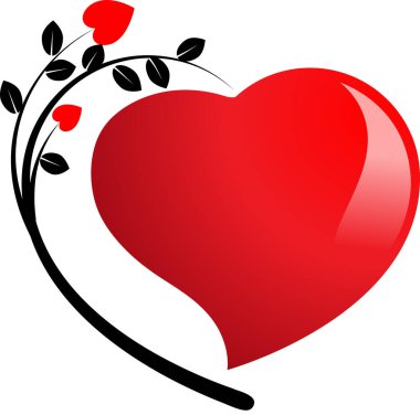 Beyaz arkaplanda ağaç dalları olan renkli düz kalp logosu, 