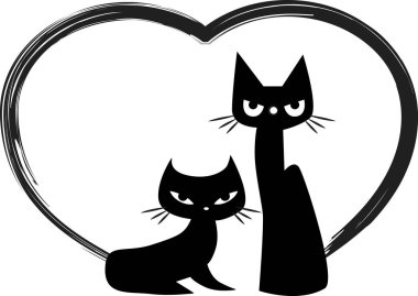 Beyaz arka planda izole edilmiş sevimli kedi ve kalp logosu, romantik konsept 