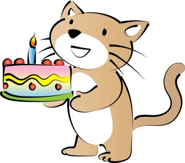 Beyaz arka planda izole edilmiş küçük şirin kedi doğum günü pastası, romantik konsept, yıldönümü konsepti