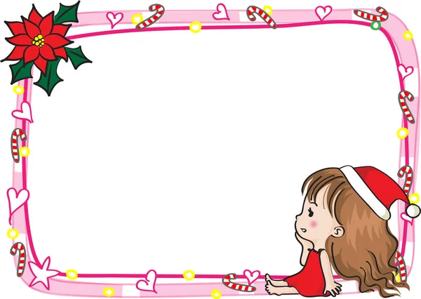 Christmas Card Girl Snowman — Stock Vector