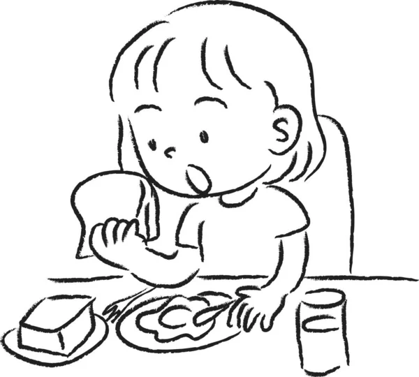 Vector Drawing Kid Eating Breakfast — Stock Vector