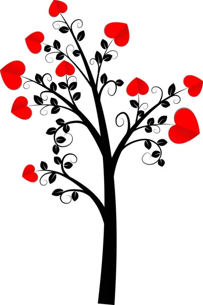 Árbol Romántico Plano Colorido Con Hojas Forma Corazón Aisladas Sobre — Vector de stock