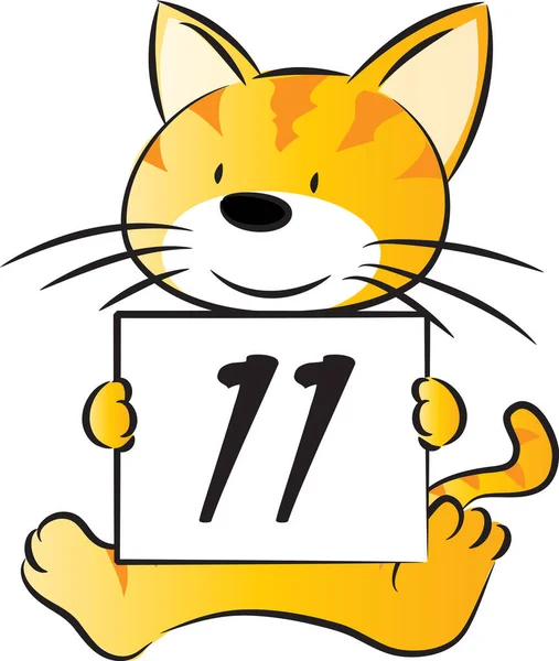 11番の教育コンセプトを持つ漫画のかわいい猫の保持カード — ストックベクタ