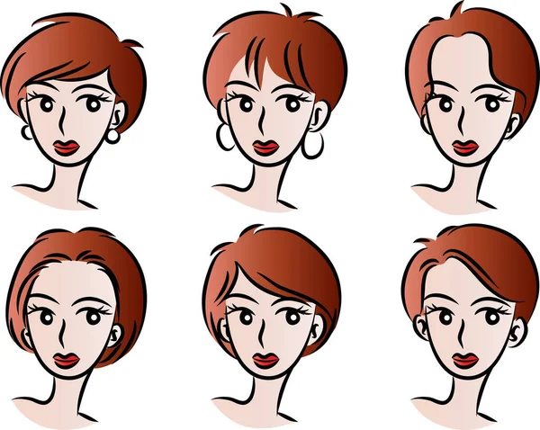 Conjunto Dibujos Animados Hermosas Chicas Con Peinados Aislados Sobre Fondo — Vector de stock