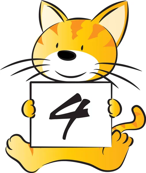 4番の教育コンセプトを持つ漫画のかわいい猫の保持カード — ストックベクタ