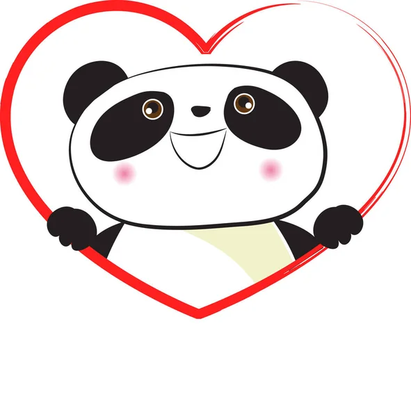 卡通可爱的小熊猫在心里被白色的背景隔离 浪漫的概念 — 图库矢量图片