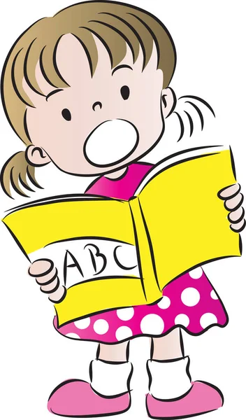 Rajzfilm Aranyos Lány Olvasás Könyv Oktatási Koncepció — Stock Vector