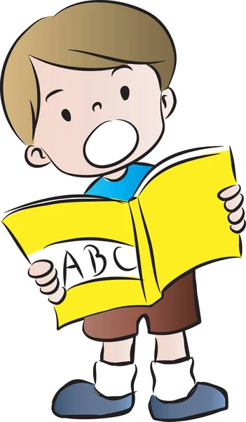 漫画かわいい男の子読書本教育の概念 — ストックベクタ