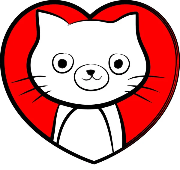 Cartoon Cute Little Cat Heart Isolated White Background Romantic Concept — Stock Vector