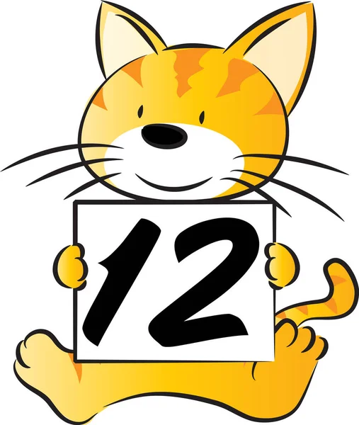12番の教育概念を持つ漫画のかわいい猫の保持カード — ストックベクタ