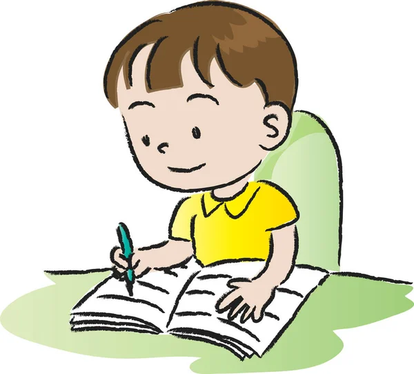 Καρτούν Αγόρι Που Γράφει Στυλό Απομονωμένο Λευκό Φόντο Διάνυσμα Εικονογράφηση — Διανυσματικό Αρχείο