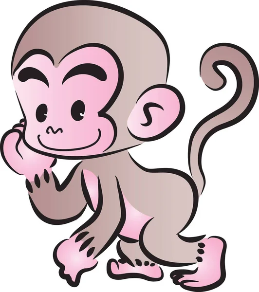 Bonito Desenho Animado Macaco Isolado Fundo Branco Vetor Ilustração — Vetor de Stock