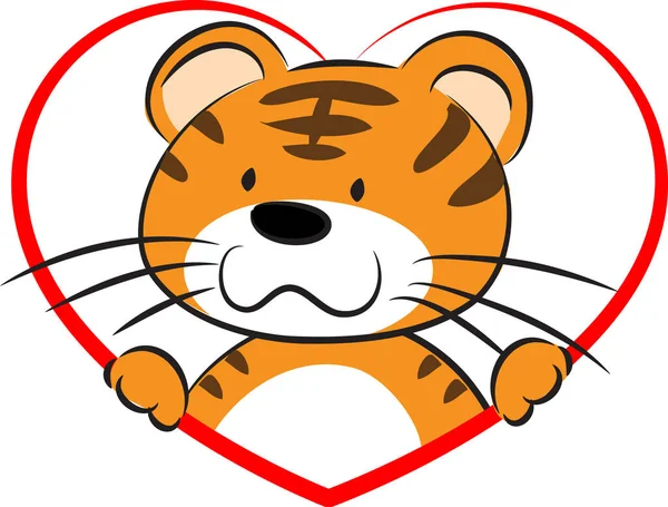 Cartoon Cute Little Tiger Heart Isolated White Background Romantic Concept — Stock Vector