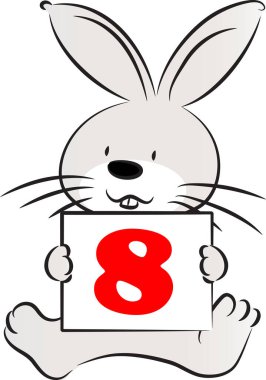 çizgi film sevimli tavşan tutma kartı 8 numara, eğitim konsepti  