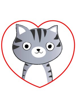 beyaz arka planda izole edilmiş kalbi olan küçük sevimli bir kedi. Romantik bir kavram. 