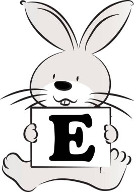 Beyaz arka planda E harfiyle komik bir hayvan karakteri.