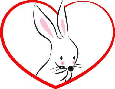 beyaz arka planda izole edilmiş kalbi olan küçük sevimli tavşancık, romantik konsept 