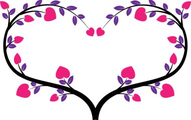 Beyaz arkaplanda ağaç dalları olan renkli düz kalp logosu, 