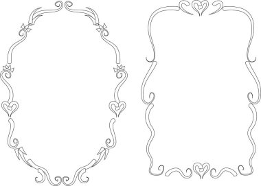 Beyaz arkaplan, vektör, illüstrasyon üzerinde izole edilmiş kalpleri olan güzel dekoratif çerçeveler. 