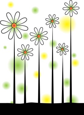 Beyaz arkaplanda, vektörde, resimde izole edilmiş yerde renkli düz çiçekler 