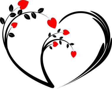 Beyaz arkaplanda ağaç dalları olan renkli düz kalp logosu, 