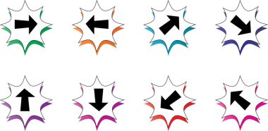 Beyaz arkaplanda düz ok simgeleri kümesi, vektör illüstrasyonu  