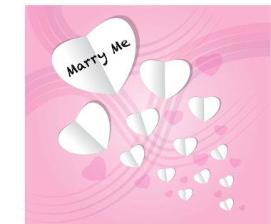 Benimle evlenir misin? Kağıt kalpli, renkli bir kart şablonu. 