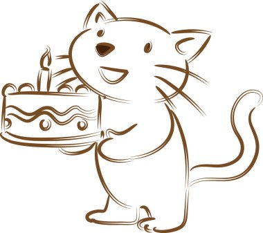 Beyaz arka planda izole edilmiş küçük şirin kedi doğum günü pastası, romantik konsept, yıldönümü konsepti