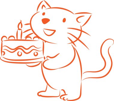 Beyaz arka planda izole edilmiş küçük şirin kedi doğum günü pastası, romantik konsept, yıldönümü konsepti